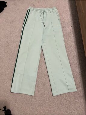 Light Mint Wide-Leg Track Pants with Dark Green Side Stripes
